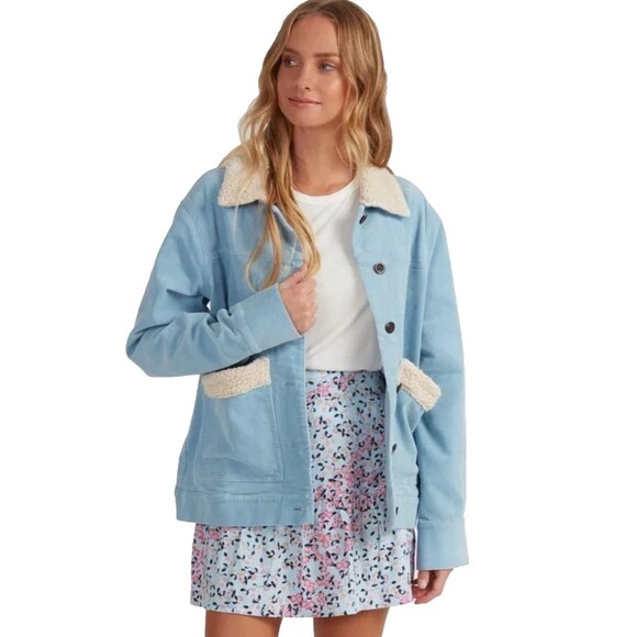 Roxy NWT Women's Dusk Blue ALMOST FAMOUS Corduroy Bomber Jacket, Size XS - Picture 1 of 10